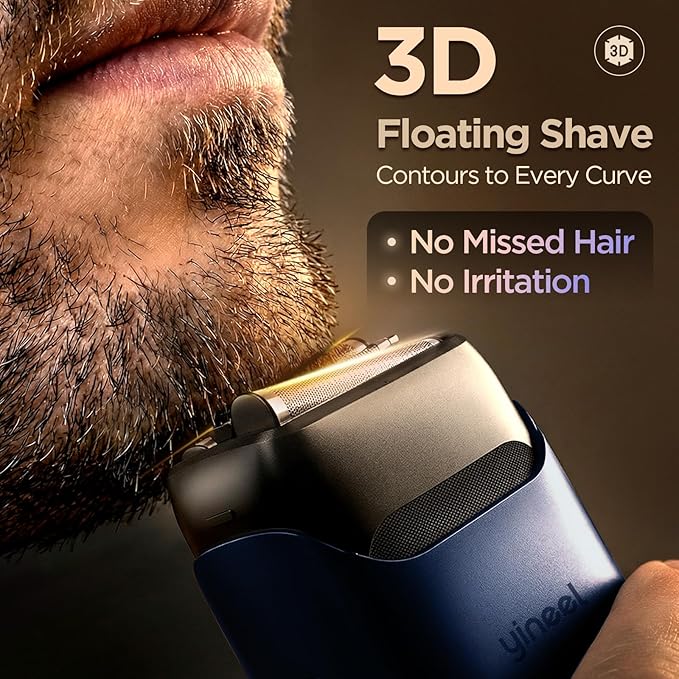 Yineel VT100 Electric Foil Shavers for Men Pocket-Sized with Case Mini Electric Razor for Close Face Shaver 3 Floating Blades IPX7 Waterproof &amp Travel-Friendly/Home Use Gifts for Men Blue