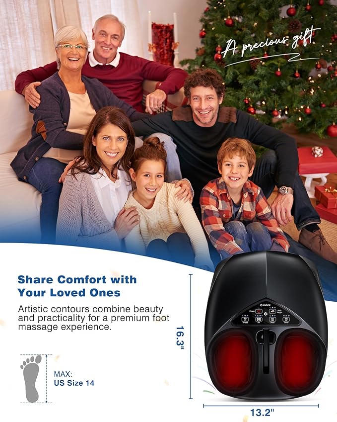 KNQZE Shiatsu Foot Massager with Heat and Remote 2026 Upgraded Lift-Arch Design 3D Deep Kneading Relief for Plantar Fasciitis and Foot Pain Fits Up to Men Size 14 Ideal Gift for Mom Women Men
