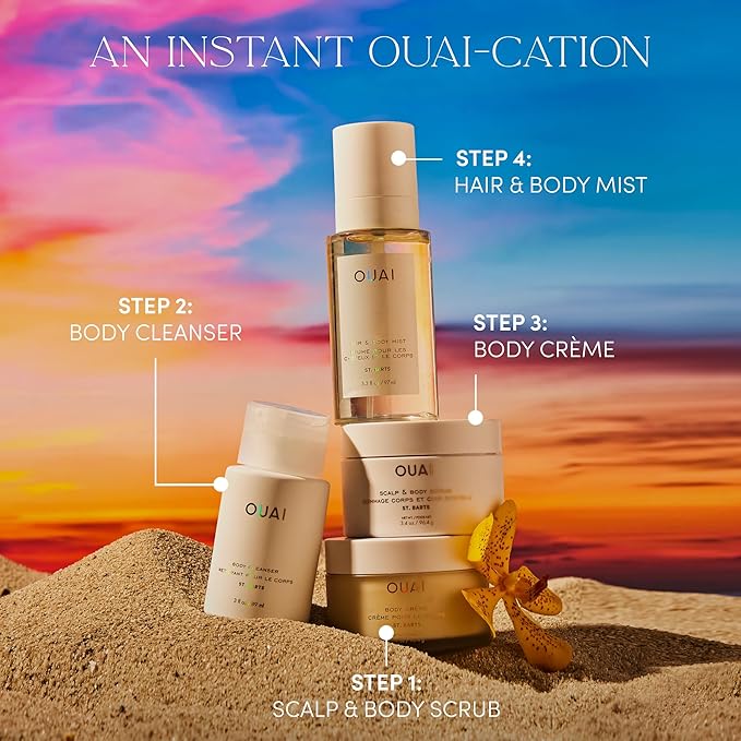OUAI St. Barts Body Cleanser Bundle - Foaming Body Wash with Jojoba Oil &amp Rosehip Oil to Hydrate Balance &amp Soften Skin - Paraben Phthalate &amp Sulfate Free Skin Care Products (2 Count 3 O