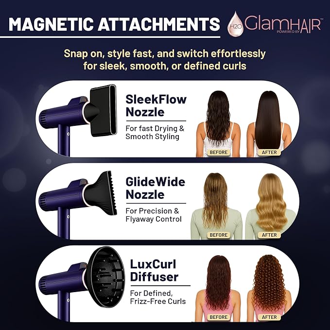H2O Steam Styler Ultimate Steam Hair Straightener &amp Curler Salon Results Frizz Control Shine &amp Hydration Infrared Heat &amp Ion Therapy for All Hair Types (Glam-Hair AI Hairdryer)
