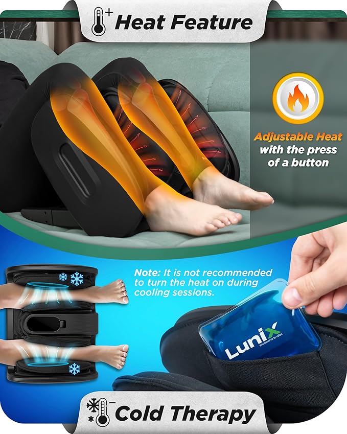 Lunix LX21 FSA Foot and Calf Massager with Remote Neuropathy &amp Plantar Fasciitis Relief Adjustable Leg Ankle Deep Kneading Shiatsu Therapy Blood Circulation Hot Cold Pockets Granite Black