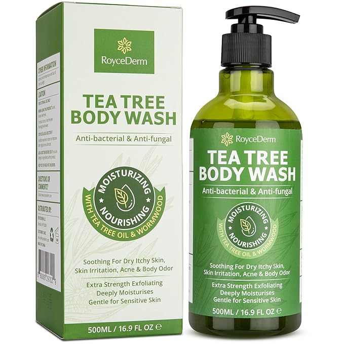 Roycederm Tea Tree Antifungal Care Bundle: Body Wash &amp Shampoo for Skin and Scalp Health