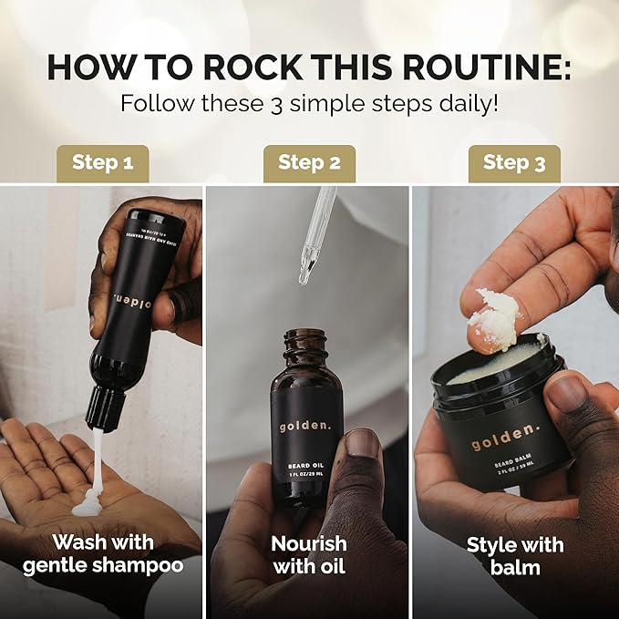 Golden Grooming Co. Everyday Beard Bundle – Complete Beard Care Set | Includes Beard Oil Balm &amp Shampoo (Regular Fresh)