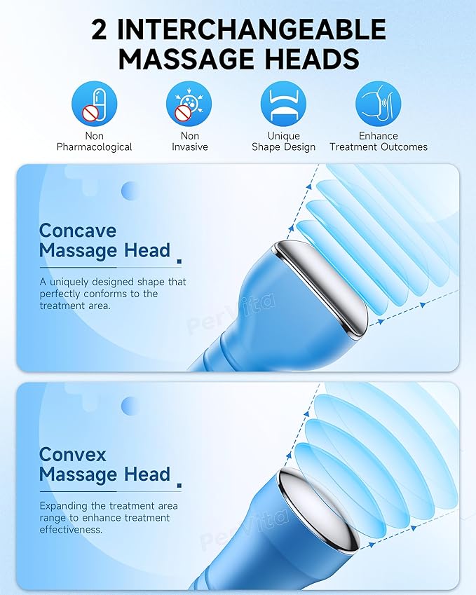 Massage Handle Handpiece with 2 Interchangeable Massage Heads Concave and Convex