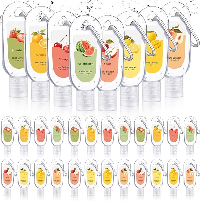 24 Pack Scented Hand Sanitizers Keychain Gift Mini Hand Sanitizer Bulk 1 oz Travel Size Sanitizer Keychain Set Thank You Gift for Teacher Nurse Coworker Graduation Party Favors Treat Goodie Bags