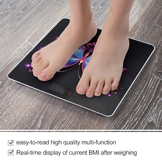 Pink Purple Butterfly Bathroom Scale Ultra-Bright Liquid Crystal Screen Weight Scale Accurate Bathroom Body Scales for Body Weight Bathroom Pet Home Bedroom Gift-Giving