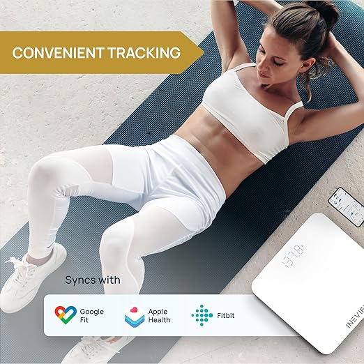 INEVIFIT Smart Bathroom Scale Highly Accurate Bluetooth Digital Bathroom Body Weight Scale Precisely Measures Weight &amp BMI for Unlimited Users (S-White)