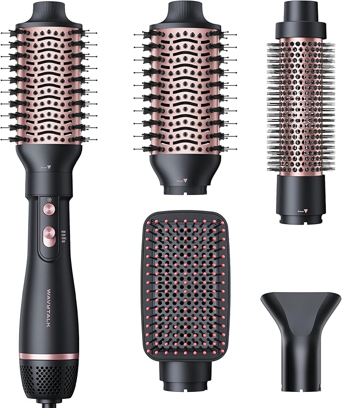 Wavytalk Hair Dryer Brush Set Air Sculpt 4-in-1 Hot Air Brush Set | Blowout Brush Styler for Salon Blowouts Volumizing and Straightening Sleek Frizz-Free for Every Hair Type Black