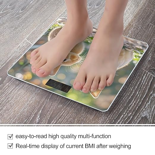 Two Little Cute Rabbits Bathroom Scale for Body Weight Bathroom Weighing Scales with Back Lit LED Display Sturdy Tempered Glass Body Weight Bathroom Scale 400lb Weighing