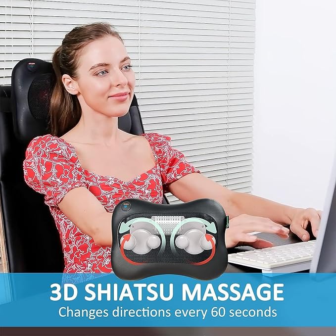 Scozza Shiatsu Neck and Back Massager with Heat Deep Tissue Electric Massage Pillow for Pain Relief Ideal for Shoulders Back Legs and Feet Perfect for Home Car Office and Gifts B