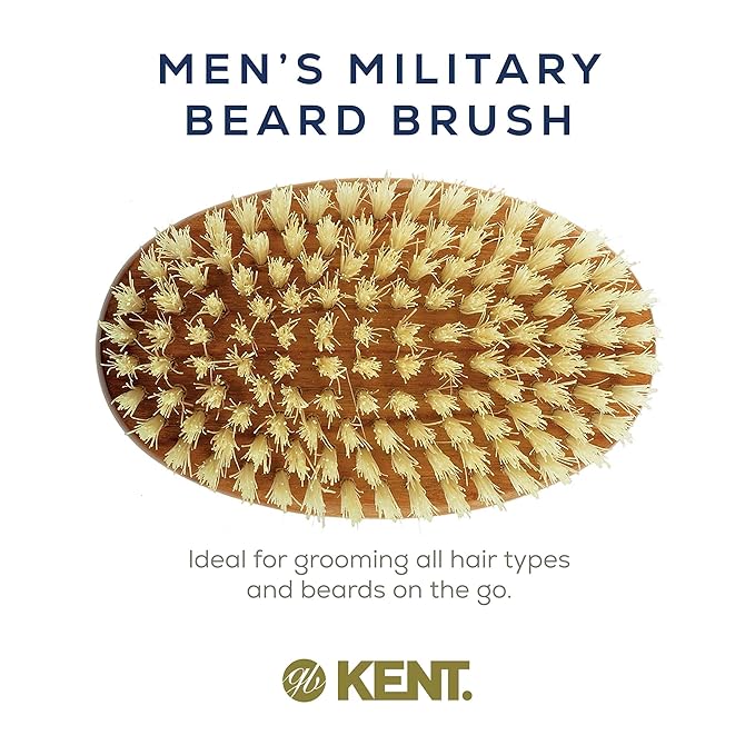 Kent BB Military Wave Hair Brush - 100% Natural Boar Bristle Scalp Brush for Men's Grooming Thinning Hair Mustache and Beard Brush for Men Made in England