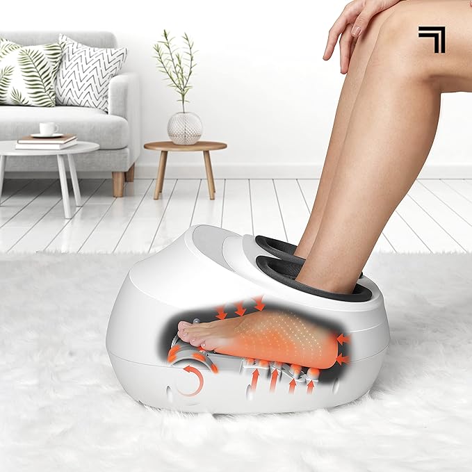 Sharper Image Electric Shiatsu Foot Massager with Heat &amp Air Compression Deep Kneading Rollers &amp Washable Cover Targets Heels Balls &amp Arches up to Mens Size 12 Gift for Women &amp Men