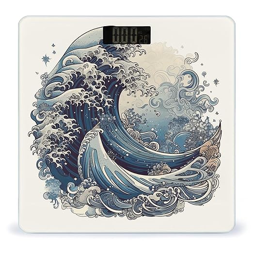 Blue Wave Style Bathroom Scale Automatic Power On/Off Body Scales LCD Backlight Display Square Digital Scale Rounded Corners Bathroom Scales for Home Bedrooms
