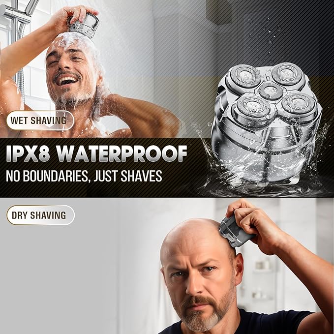 Head Shavers for Bald Men: Electric Rechargeble Rotary Head shaver - lPx7 Waterproof Quick Clean Razor for Bald Head for Home Travel Office Bath - Free Series Beard Trimmer for Mens Face Smooth
