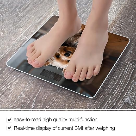 Cute Pet Yorkie Weight Scale for Body Weight Digital Bathroom Scale High Capacity Accurate Digital Weighing Scales and Easy-to-Read on Backlit LCD Display Scales