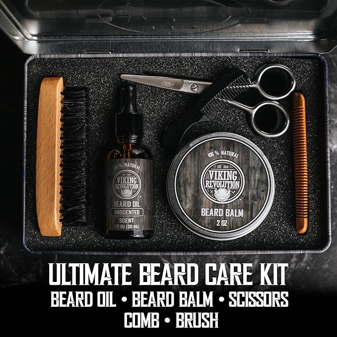 Viking Revolution - Ultimate Beard Kit - Beard Grooming Kit with Beard Brush Beard Comb Beard Balm Beard Oil Beard &amp Moustache Scissors - Gifts for Men