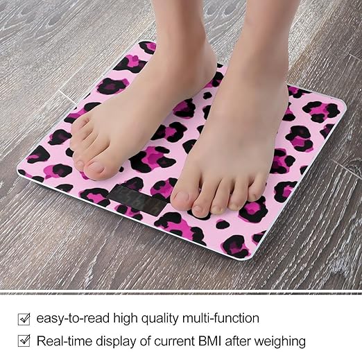 Smart Scale for Body Weight Digital Bathroom Weighing Scale Energy Saving Scale Cheetah Leopard Print Pink Floral