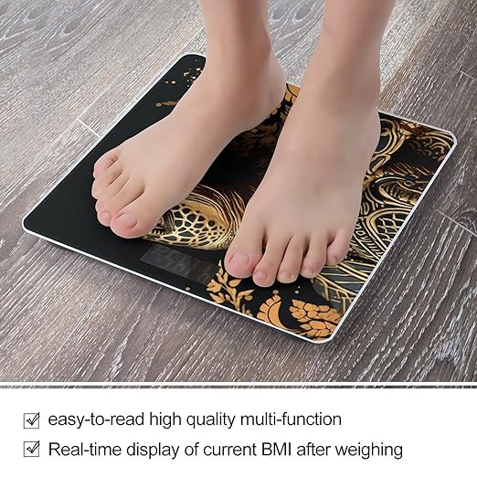 Black and Gold Sea Turtle Pattern Digital Bathroom Scale for Body Weight Weighing Scale with Backlit LCD Display High Precision Measurements &amp Measures Weight Up to 180kg