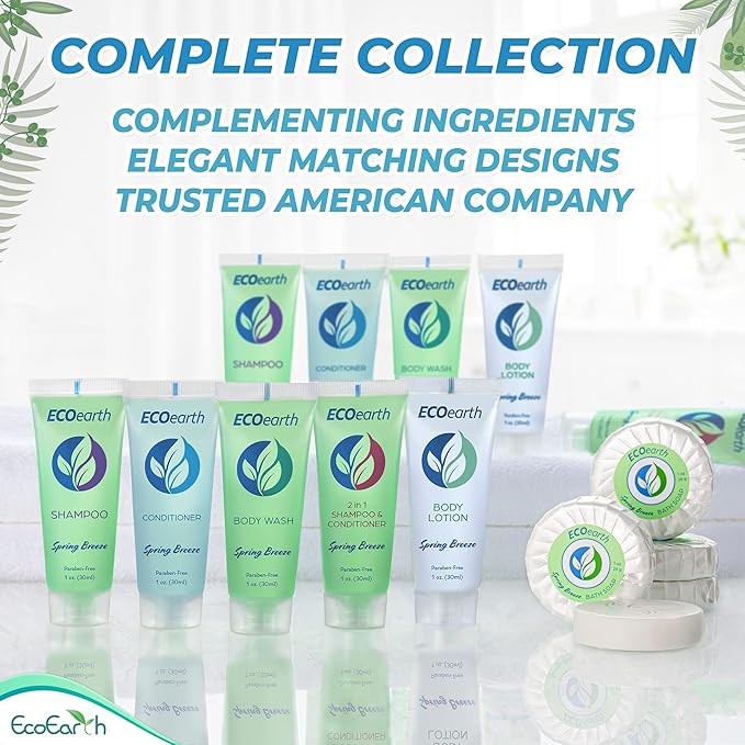 EcoEarth Travel Size Body Wash (1 fl oz 100 PK Spring Breeze) Delight Your Guests with a Revitalizing and Refreshing Hotel Body Wash Quality Mini and Small Size Guest Hotel Toiletries in Bulk