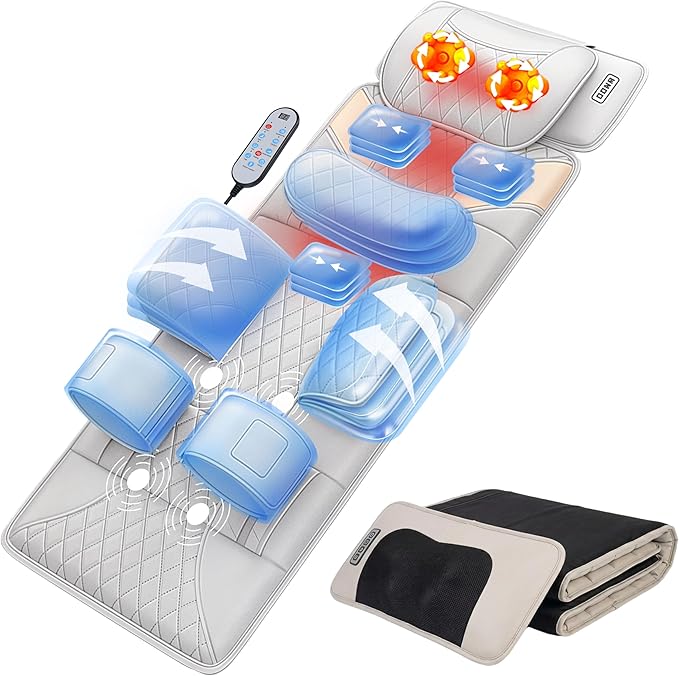 Full Body Massage Mat with HeatBack Massager Pad with Detachable Shiatsu Neck Massager3D Body Stretching &amp Lumbar Traction4 Vibrating Motors2 Heat LevelsGifts for Men Women