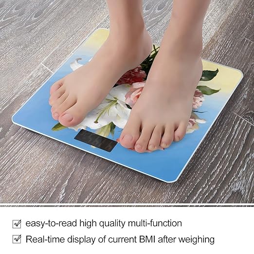 Bright Light Flower Charm Weight ScaleClear LED Display Bathroom Digital Weighing ScaleTempered Glass Digital Bathroom Scale for Body Weight Capacity Up to 400 Lbs