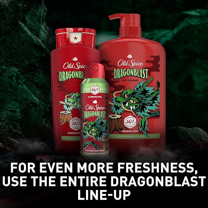 Old Spice Cleansing Body Wash for Men 3X Defense 24/7 Shower Fresh with Lasting Scent 2-in-1 Body &amp Face Wash Dragonblast Scent 24 oz (Pack of 4)