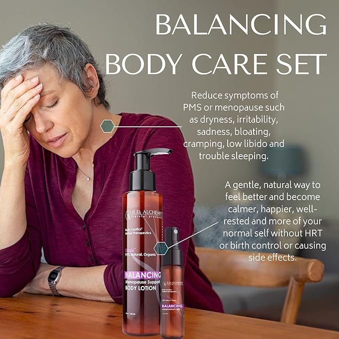 RD Alchemy - Natural &amp Organic Menopause Balancing 2-Piece Treatment Set - Body Lotion &amp Hot Flash Mist with Isoflavones &amp Oils Moisturize Dry Skin Support Mood &amp Sleep to Promote Wel
