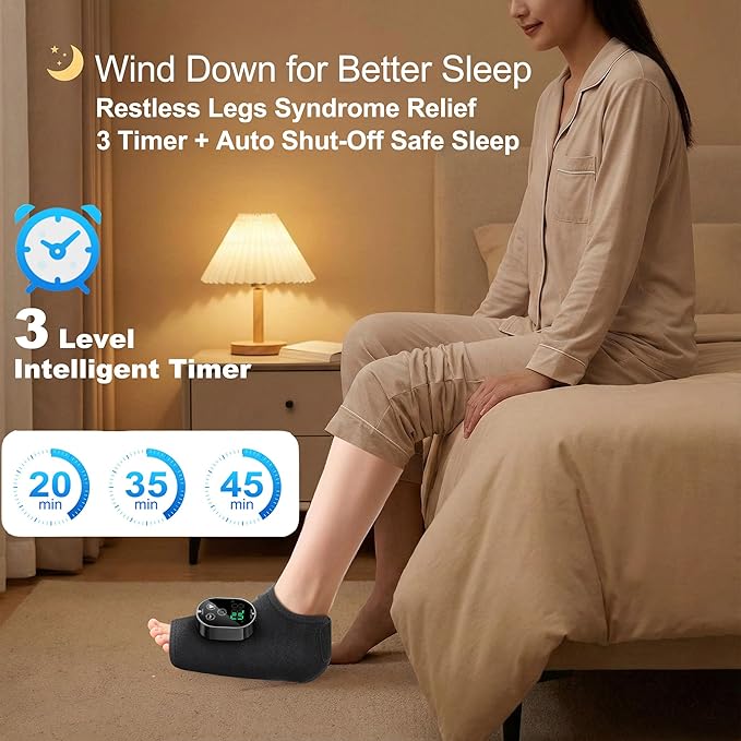 Foot Massager for Neuropathy Plantar Fasciitis Pain Relief Cordless Heated Vibrating Cloud-Soft Ankle Wrap Feet Massage Portable 2H Run Time 6 Heats 3 Modes Auto-Off Timer1 Pair