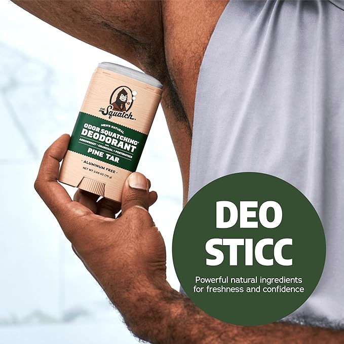 Dr. Squatch Natural Men’s Deodorant – Aluminum Free Natural Deodorant Men with Charcoal &amp Postbiotics for 72-Hour Odor Protection – Pine Tar 2.65oz Stick (3-Pack)