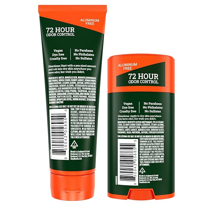Mando Whole Body Deodorant - Invisible Cream Tube and Solid Stick - 72 Hour Odor Control - Aluminum Free Baking Soda Free Skin Safe - 3.0 Oz Tube and 2.6 Oz Solid Stick - Clover Woods