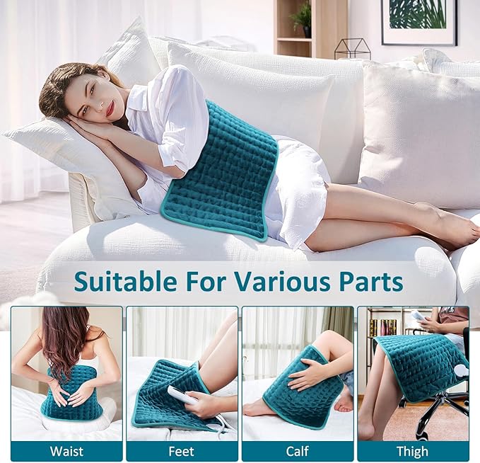 Heating pad for Back/Shoulder/Neck/Leg Pain Relief Heating Pads for Period Cramps 6 Fast Heating Settings Auto-Off Machine Washable Birthday Gifts for Women Mom Extra Large 12x24 Blue