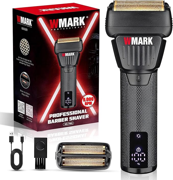 WMARK Electric Foil Shavers for Men Electric Razor for Men Cordless High Speed Motor 9000RPM Titanium Coated Floating 2 Blades LED Display IPX6 Waterproof Wet Dry Face Razor USB-C Black NG-7982