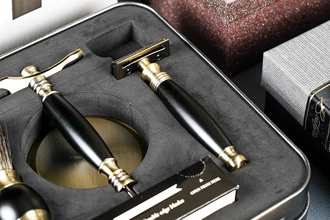 FREED Bronze Series Custom Laser-Engraved Double-Edged Safety Razor Aluminum Alloy Material Includes 120 Bladesit's the best gift for menfathers or birthdays (Bronze Black)