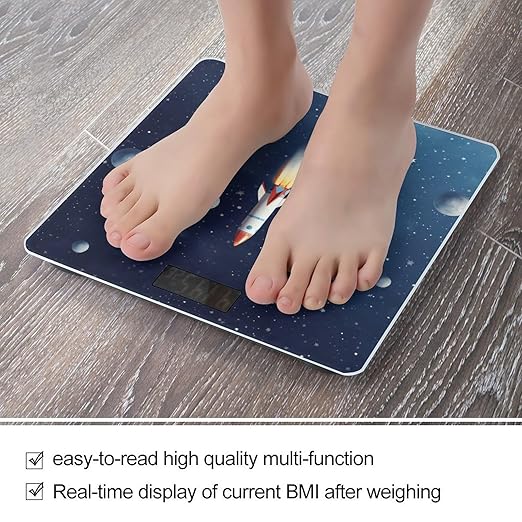Rocket in Space Scale for Body Weight High Precision Digital Weight Scales with LCD Display Anti-Slip Sturdy Slim Tempered Glass Bathroom Scale for Home Use
