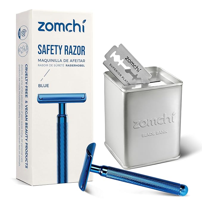 Precise Blue Metal Razor with Silver Blade Disposal Box