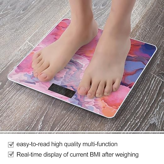 Light Peach Painting Smart Scale for Body Weight Accurate Bathroom Scale with LED Display Digital Weight Scales Weighing Machine High Precision Scales for Bath Home