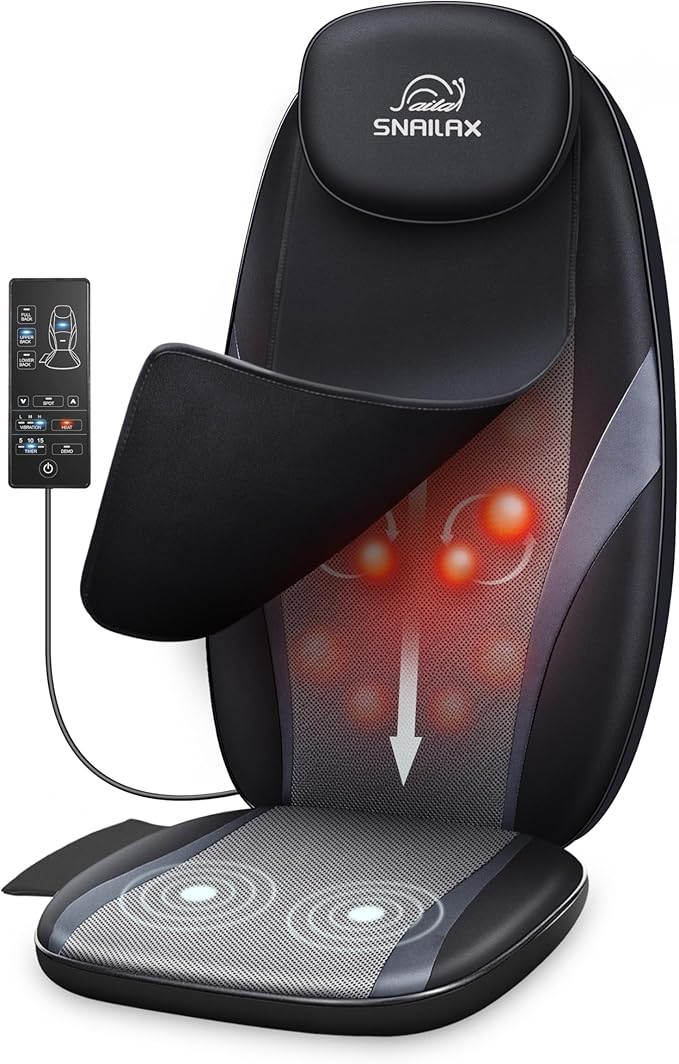 Snailax Neck and Back Massager with Heat Massage Chair Pad Back Massager for Pain Relief Deep Tissue Chair Massage Pad with 10 Deep Kneading Nodes for Office Home Gifts for DadMom
