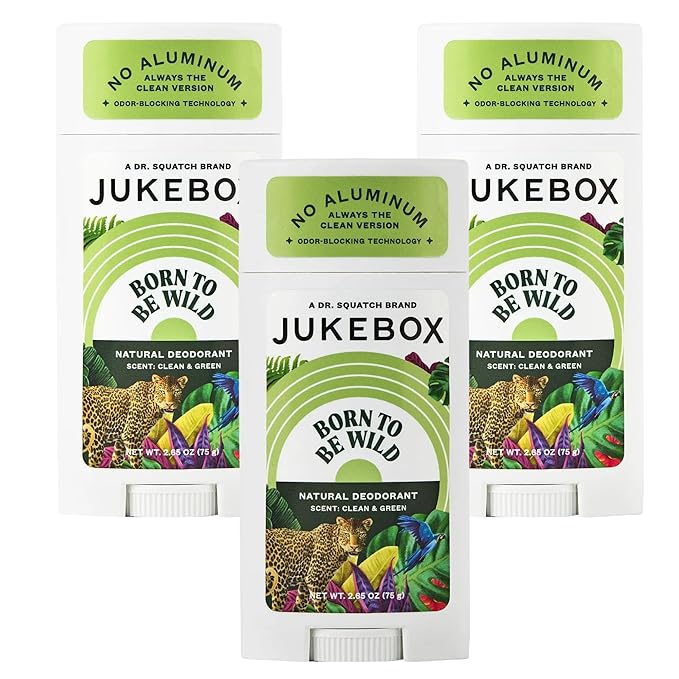 JUKEBOX Natural Deodorant for Women–Born to Be Wild Scent-Aluminum-Free No Baking SodaNo Harsh ChemicalsOdor Blocking Technology Wild Fern Pink Pepper Vetiver-a Dr. Squatch Brand-2.65oz 3 Pack