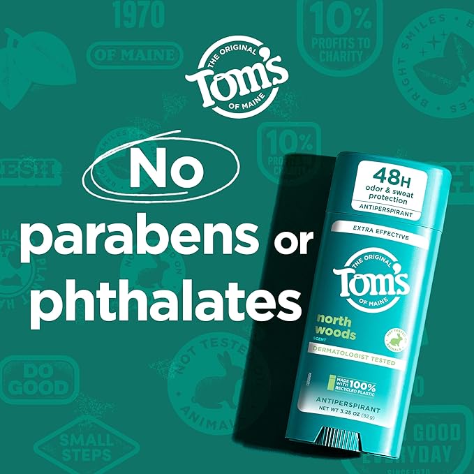 Tom’s of Maine North Woods Antiperspirant Deodorant for Men and Women48 HR Odor &amp Sweat ProtectionPatchouli and Lavender Scent3.25 oz(Pack of 4)