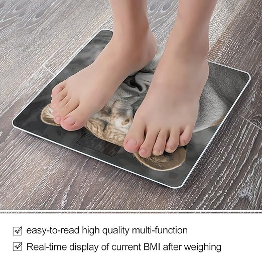 Lioness with Blue Green Eyes Scale for Body Weight Anti-Slip Tempered Glass Digital Bathroom Scales Clear LCD Display Weighing Scale Safe Rounded Corners Smart Scales