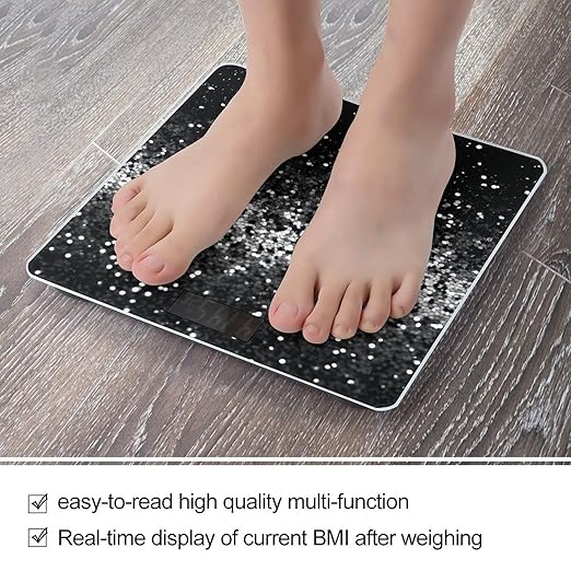 Black White Glitter Bathroom Scale Weight Scale for Body WeightHighly Accurate Digital Weighing Machine Clear LED Display Digital Bathroom Body Scale 400lb/182kg