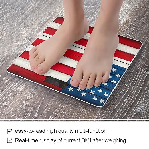 Women's Digital Bathroom Weighing Scale Automatic Switch Energy Saving Scale Smart Scale for Body Weight Vintage Wooden American Flag