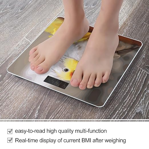 Cute Cockatiel Weight Scale Digital Electronic Scales Bathroom Scale Larg LCD Backlight Display High Precision MeasurementsTempered Glass