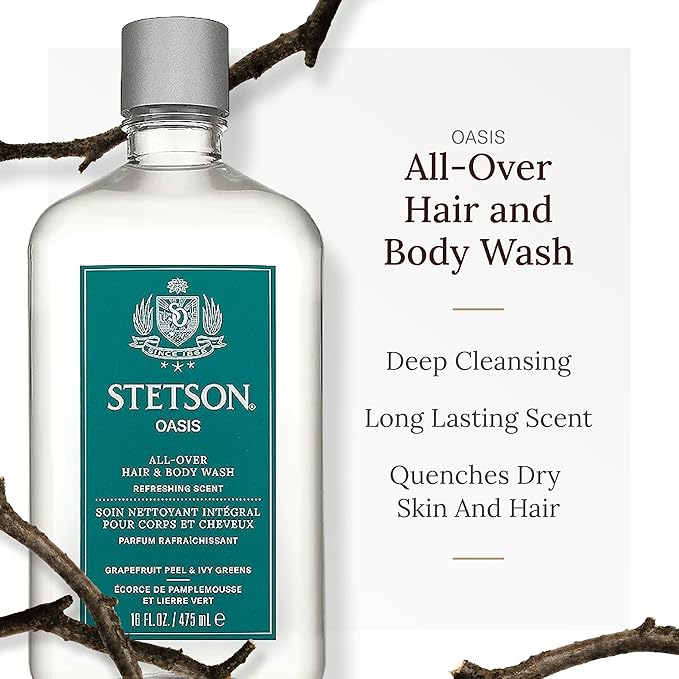 SCENT BEAUTY STETSON Personal Care All Over Hair &amp Body Wash Moisturizing Body Wash &amp Shampoo - 16 oz - 3 Pack - Oasis
