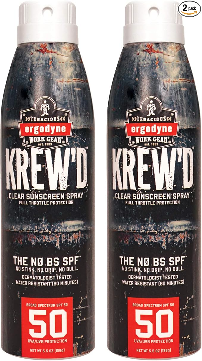 Ergodyne KREW'D 6353 Sunscreen Spray Broad Spectrum SPF 50 Water Resistant 5.5 oz 2-Pack