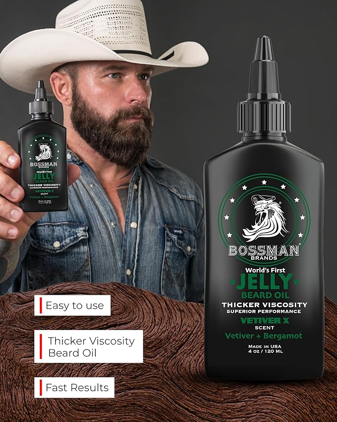 Bossman Jelly Beard Oil for Men - 3 Pack (12 oz in Total Vetiver X Scent) – Softens Moisturizes &amp Conditions with Natural Ingredients