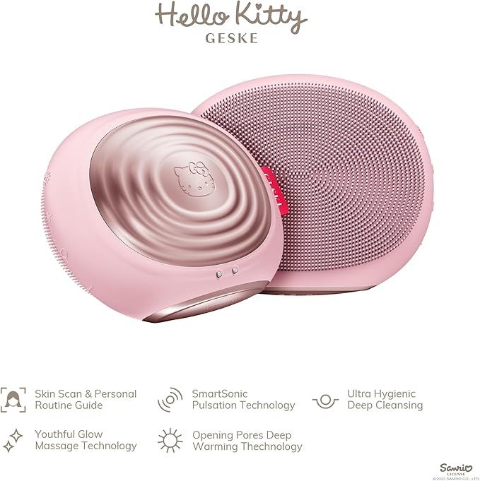 GESKE x Hello Kitty SmartAppGuided Sonic Thermo Facial Brush | 5 in 1 | Skin Cleansing | Cleansing Brush with Thermal Function | Electric Facial Massager