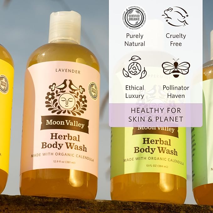 Moon Valley Organics Herbal Body Wash Lavender Peppermint Siberian Fir All Natural Ingredients No Parabens Vegan Moisturizing Essential Oils Variety 3 Pack