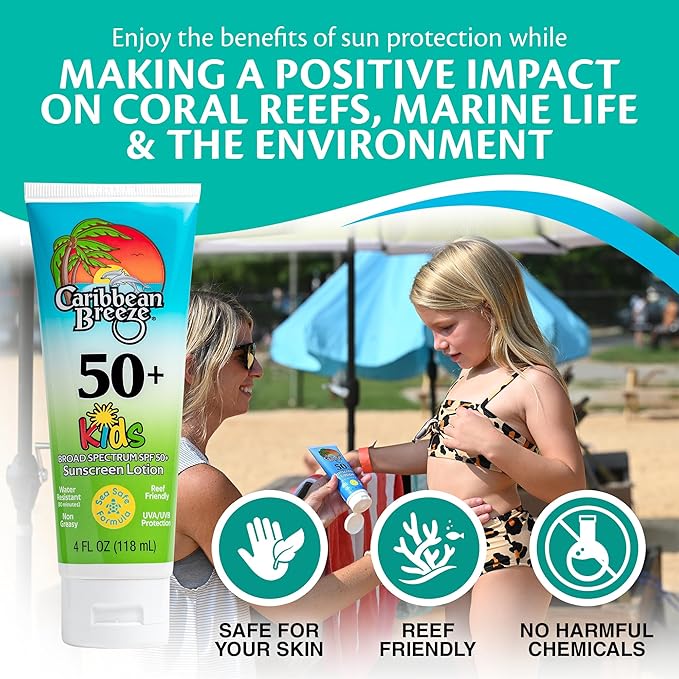 Reef Friendly Kids Sunscreen SPF 50 Mango Lime Scent Body Lotion Rich in Anti-Oxidants Water Resistant Up to 80 Minutes Broad Spectrum 4 oz 2 Pack