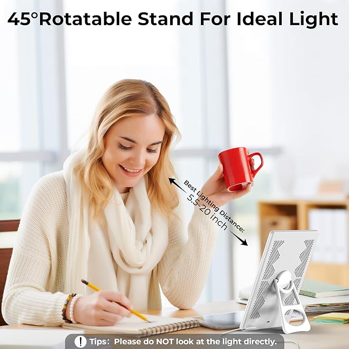 Light Lamp Portable Full Spectrum LED Light Sunlight Personal Daylight with 3 Adjustable Color＆Stepless Brightness Levels Timer＆Memory Function for Home Office Winter